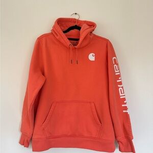 Carhartt Coral Pink Sleeve Logo Hoodie Relaxed Fit Youth L